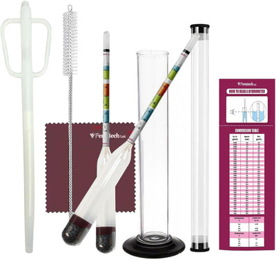 Kit hidrómetro vidrio triple escala 19pulg muestra vino