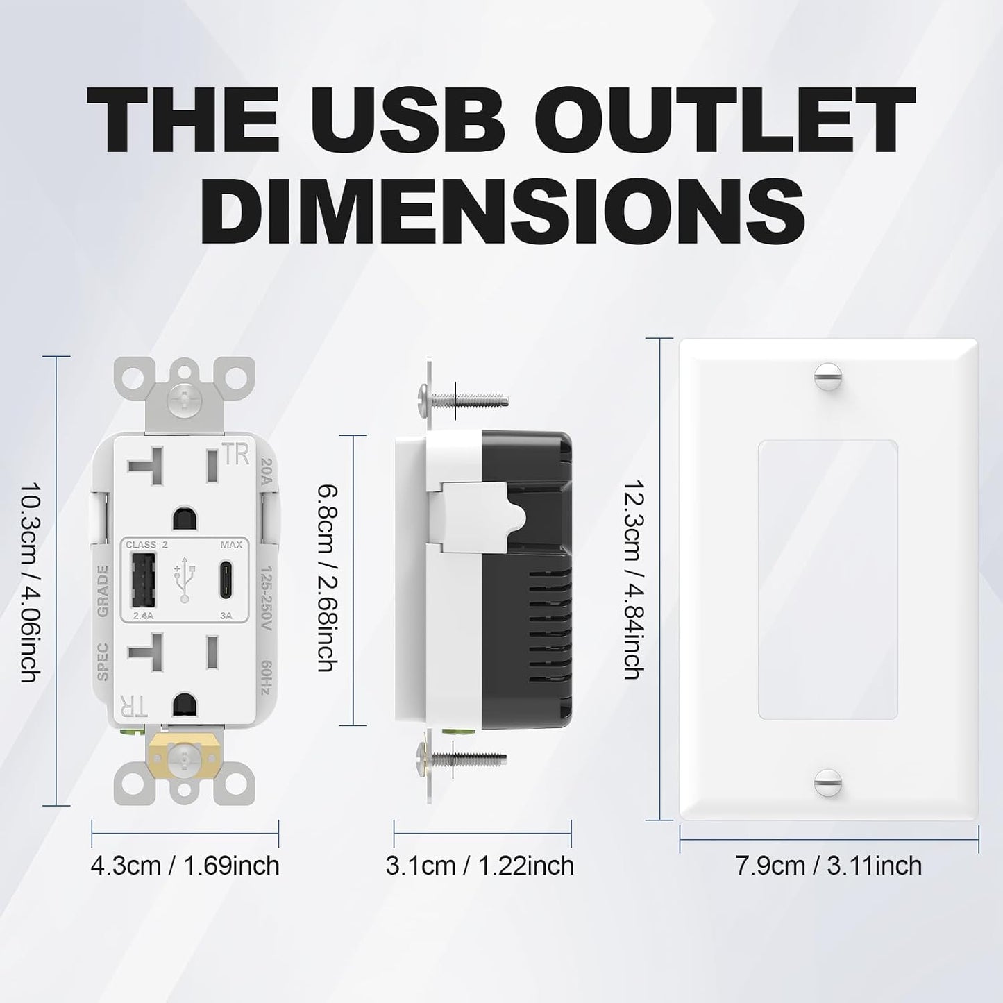 Cargador USB pared con puertos A y C 20A resistente placa incluida
