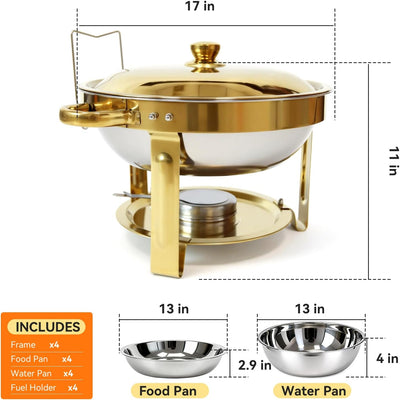 Set 4 Calentadores Alimentos Acero Inox 304 Redondos Dorado