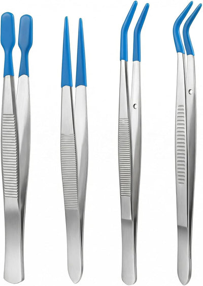 4 Pinzas Acero Inox Punta Goma Recubiertas PVC