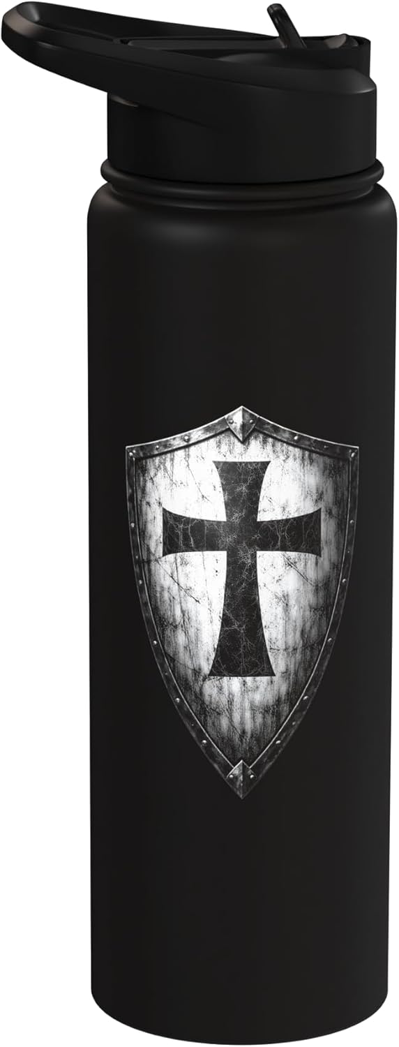 Botella de agua acero inoxidable con emblema de cruz Templar