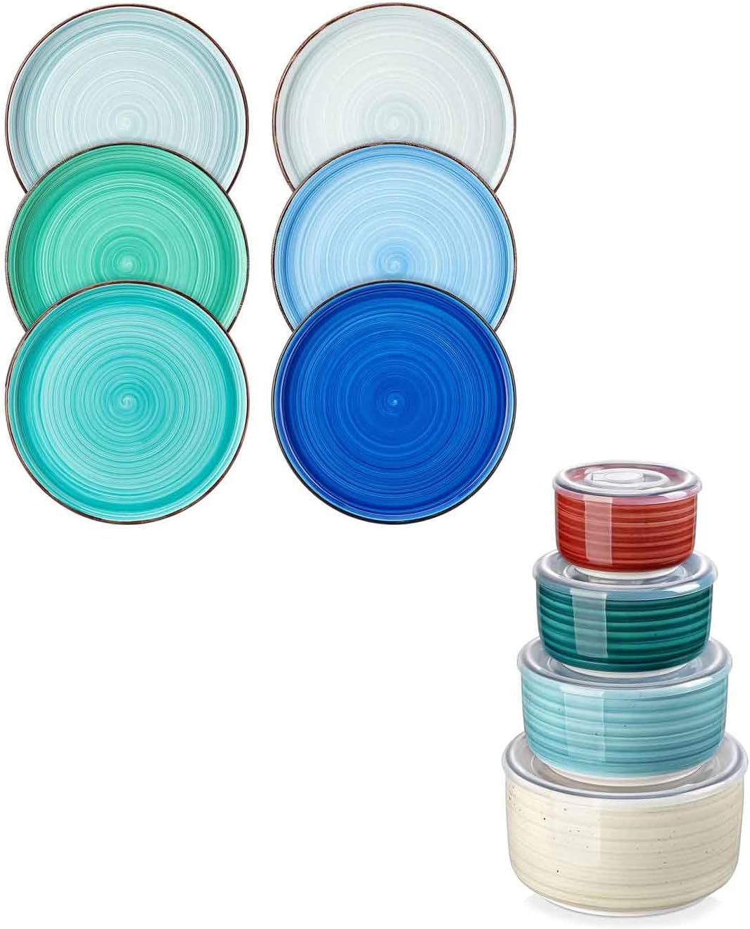 Set 4 Platos Ensalada Cerámica con Tapas 8.5pulg