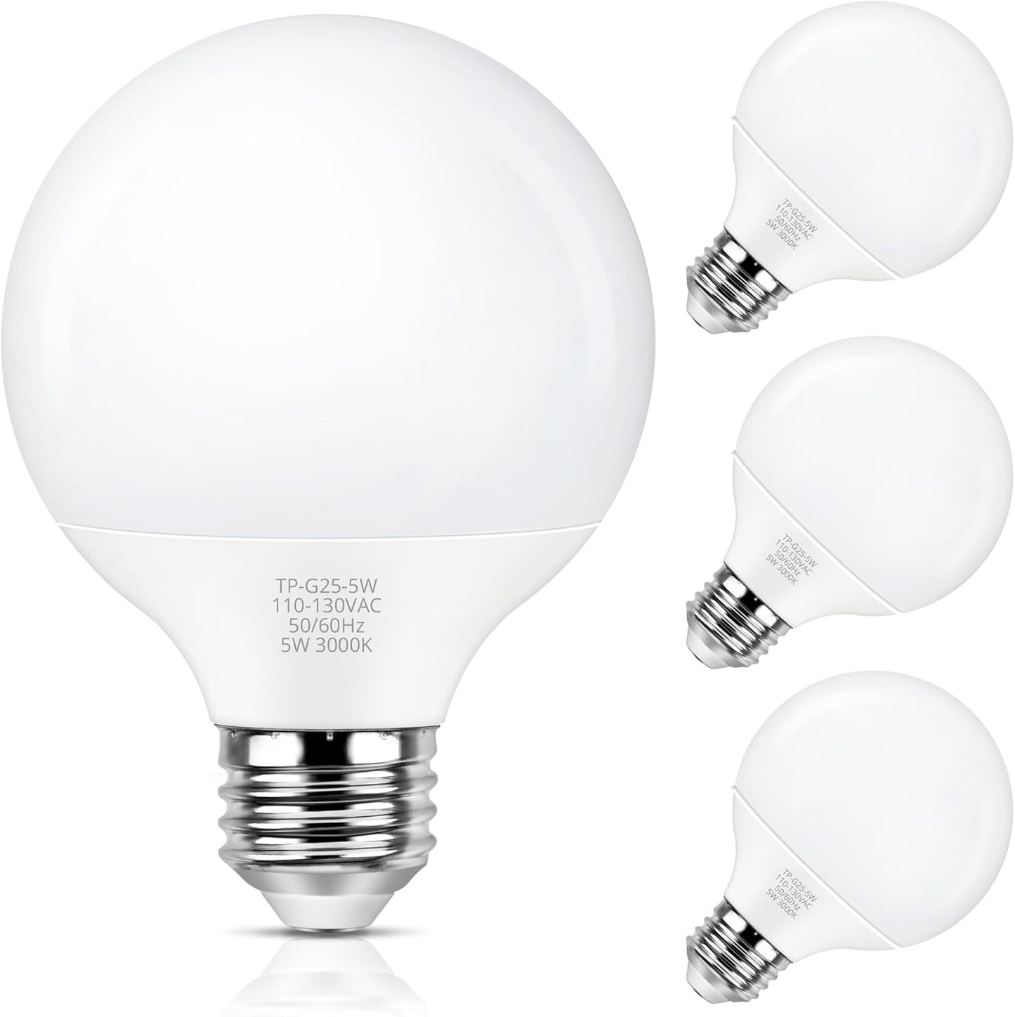 Bombillas LED G25 redondas baño 3000K E26 pack 4
