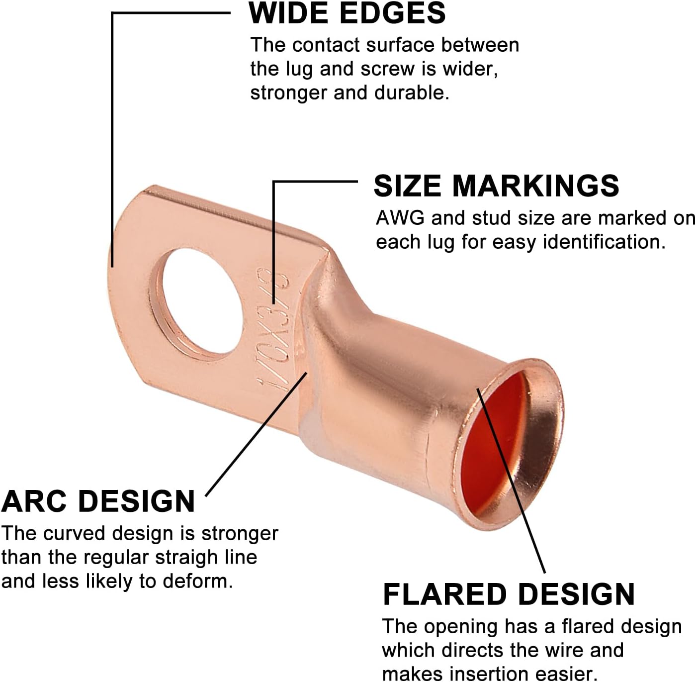 10 Terminales Batería AWG-3/8 Anillo Resistentes