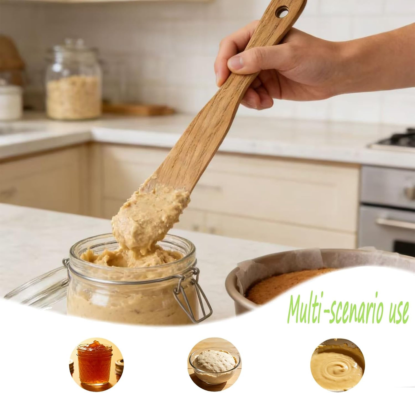 Set 2 Espátulas Madera Teca Mezclador Masa Madre Mango Largo
