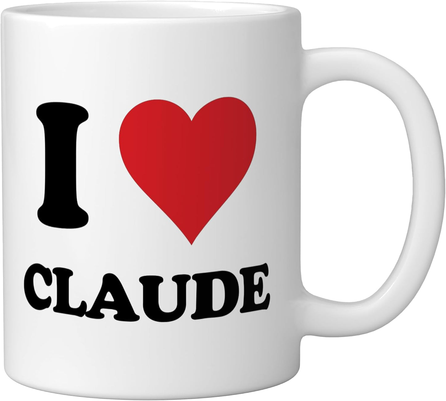 Taza de cerámica personalizada I Heart Claude en blanco