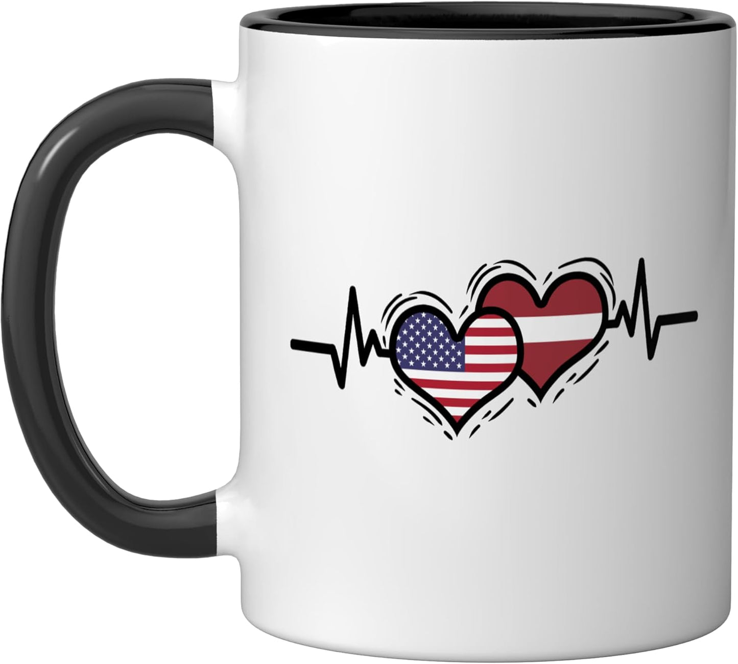 Taza cerámica Latvia Roots Heartbeat negro/blanco