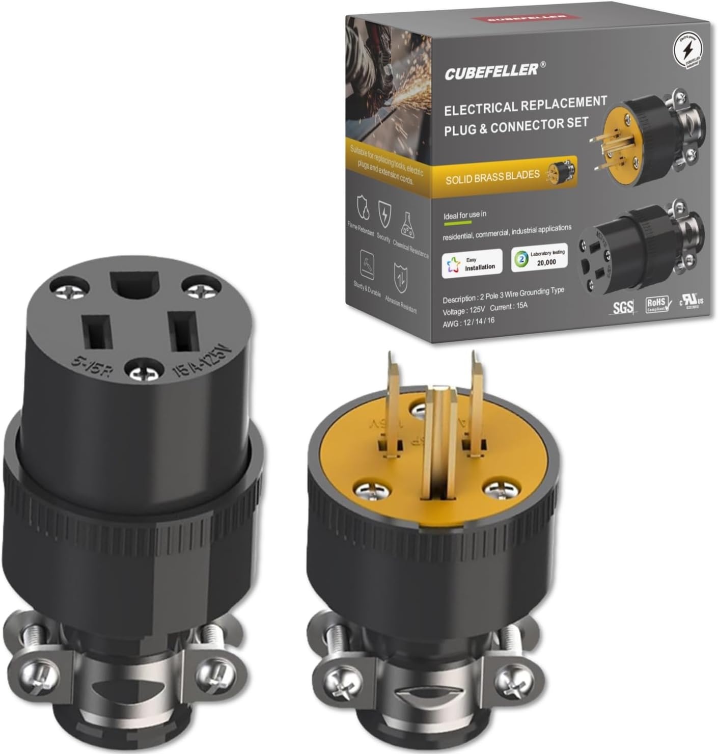 Set enchufes eléctricos 15A 125V NEMA 5-15P y 5-15R