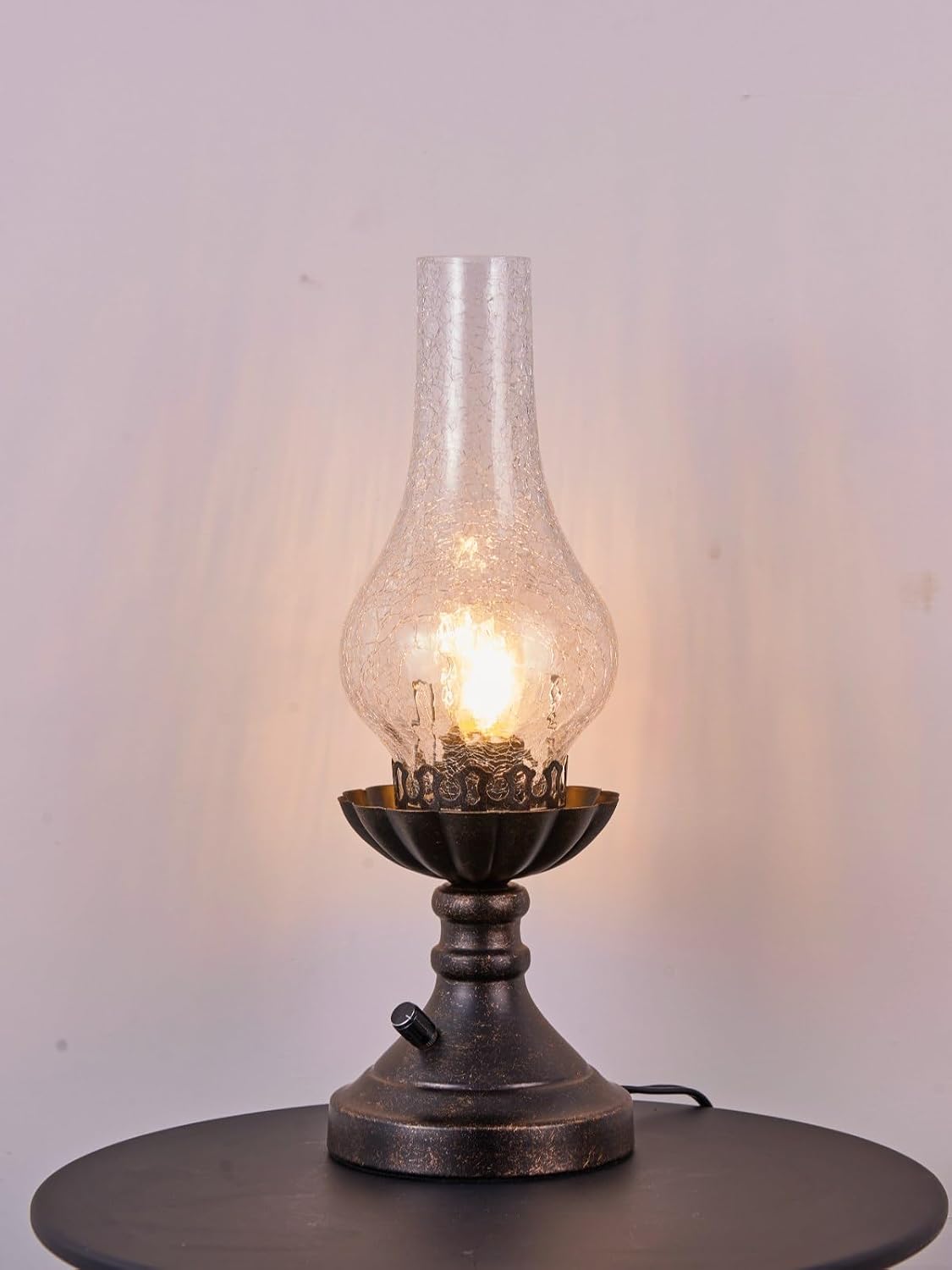 Lámpara mesa vintage vidrio agrietado interruptor perilla giratoria