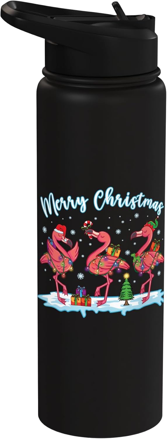 Botella de agua aislada de acero inoxidable con sombrero de navidad