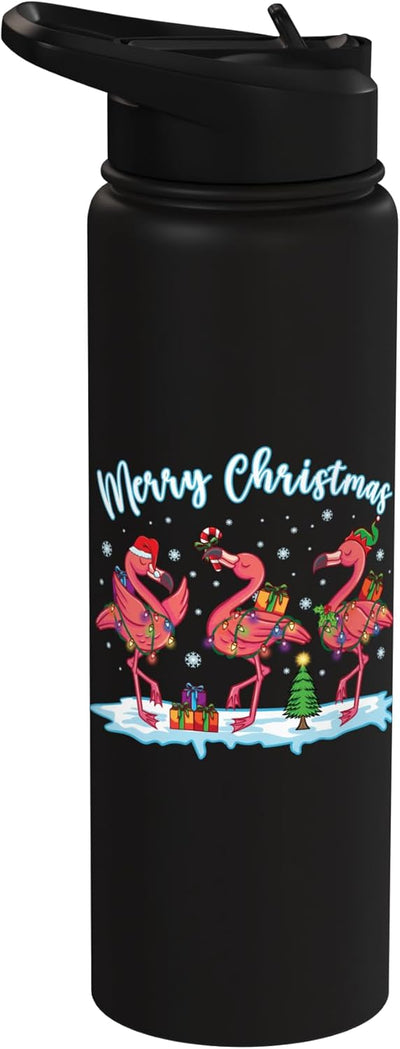 Botella de agua aislada de acero inoxidable con sombrero de navidad