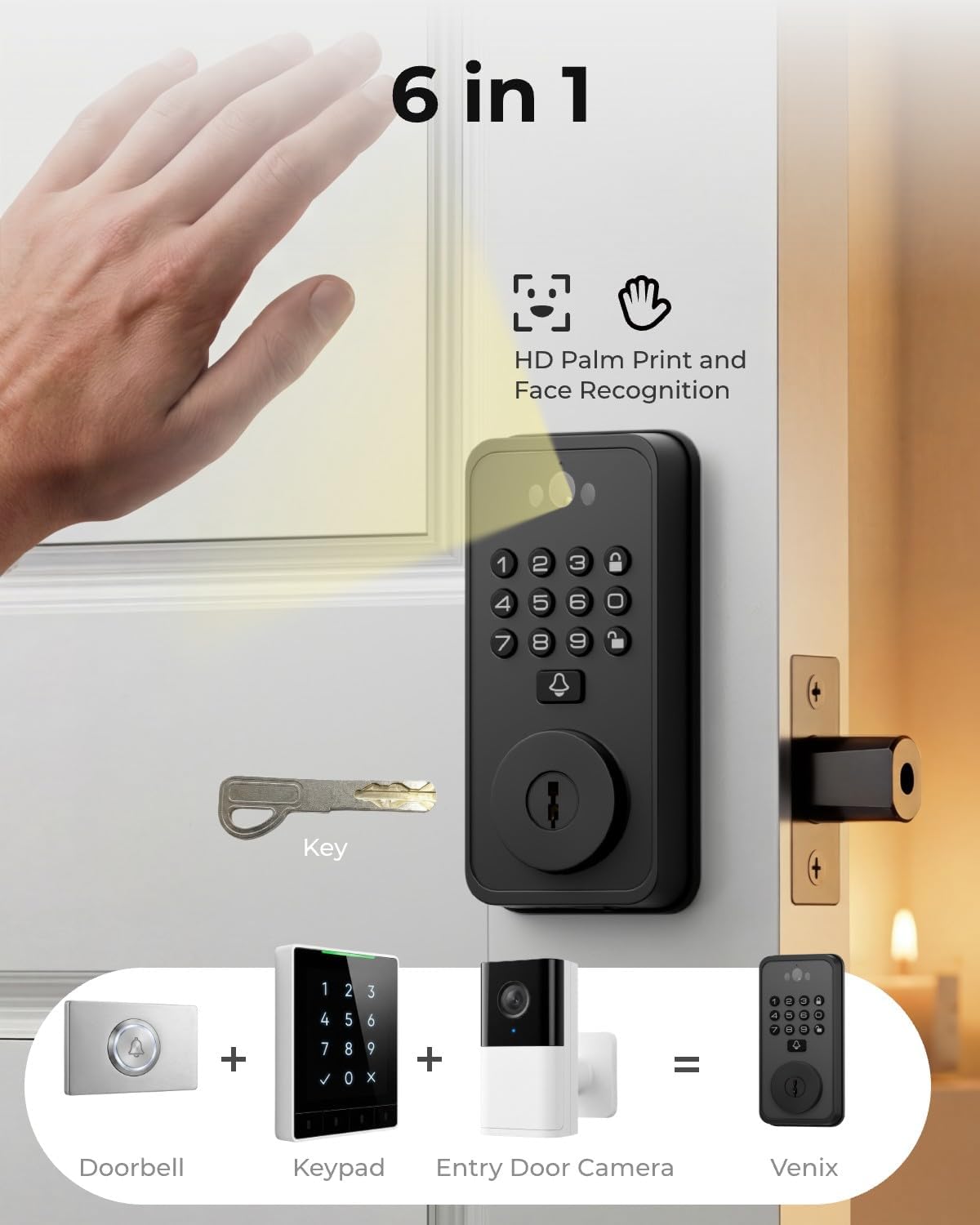 Cerradura puerta inteligente con vena cara palma WiFi