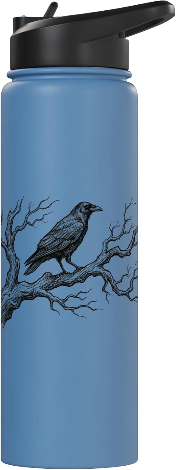 Botella agua acero inox aislada artística corvidos