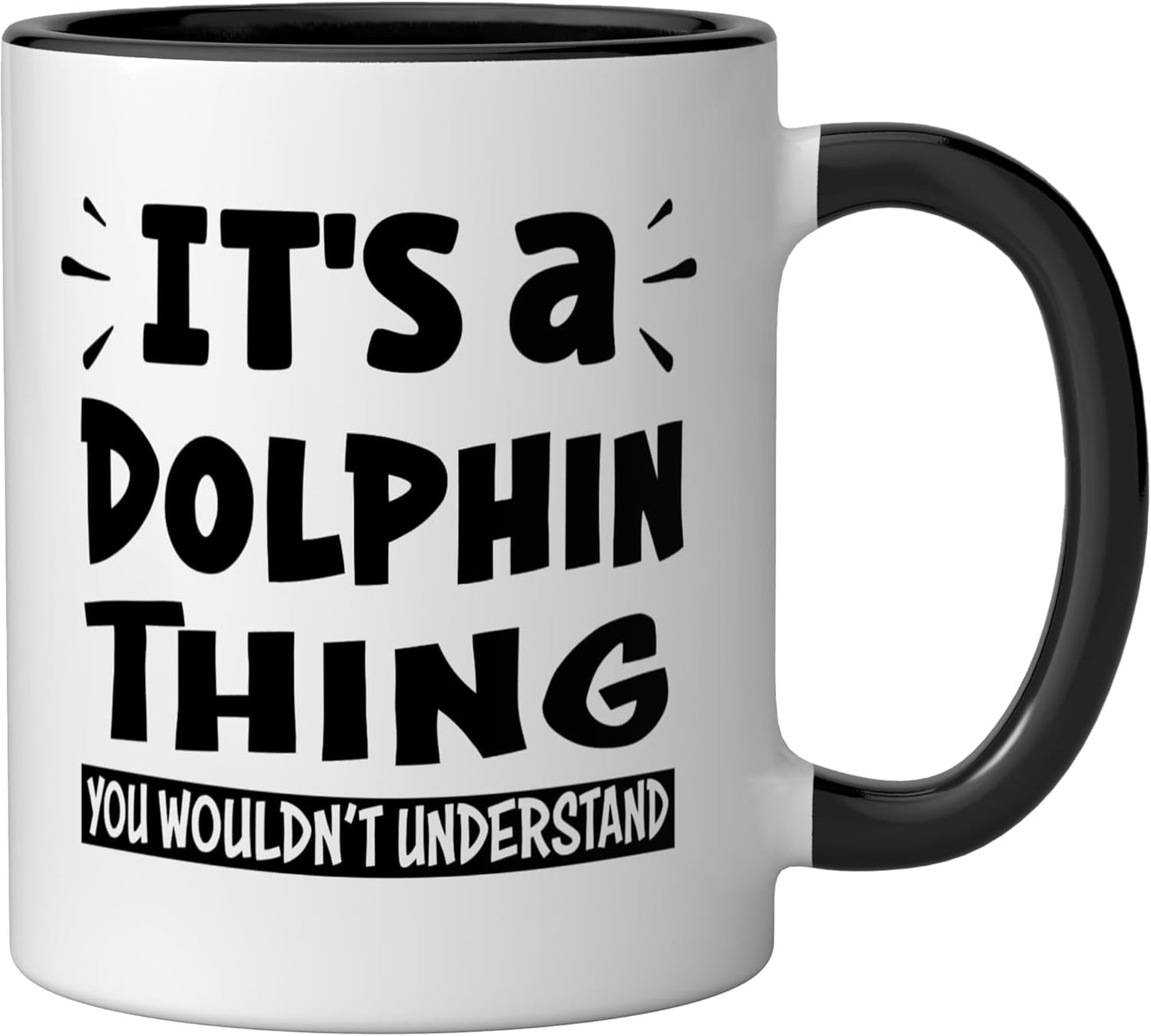 Taza cerámica para amantes de animales con dibujo de delfín negro/blanco