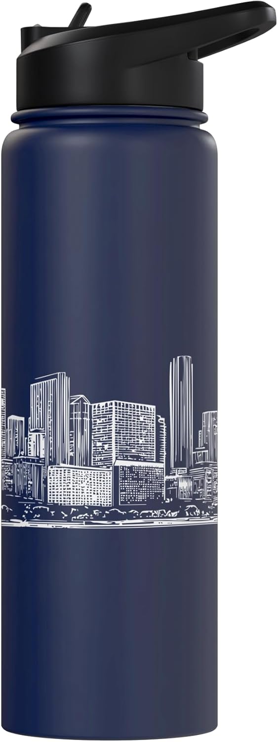 Botella de agua aislada de acero inoxidable Chicago Skyline