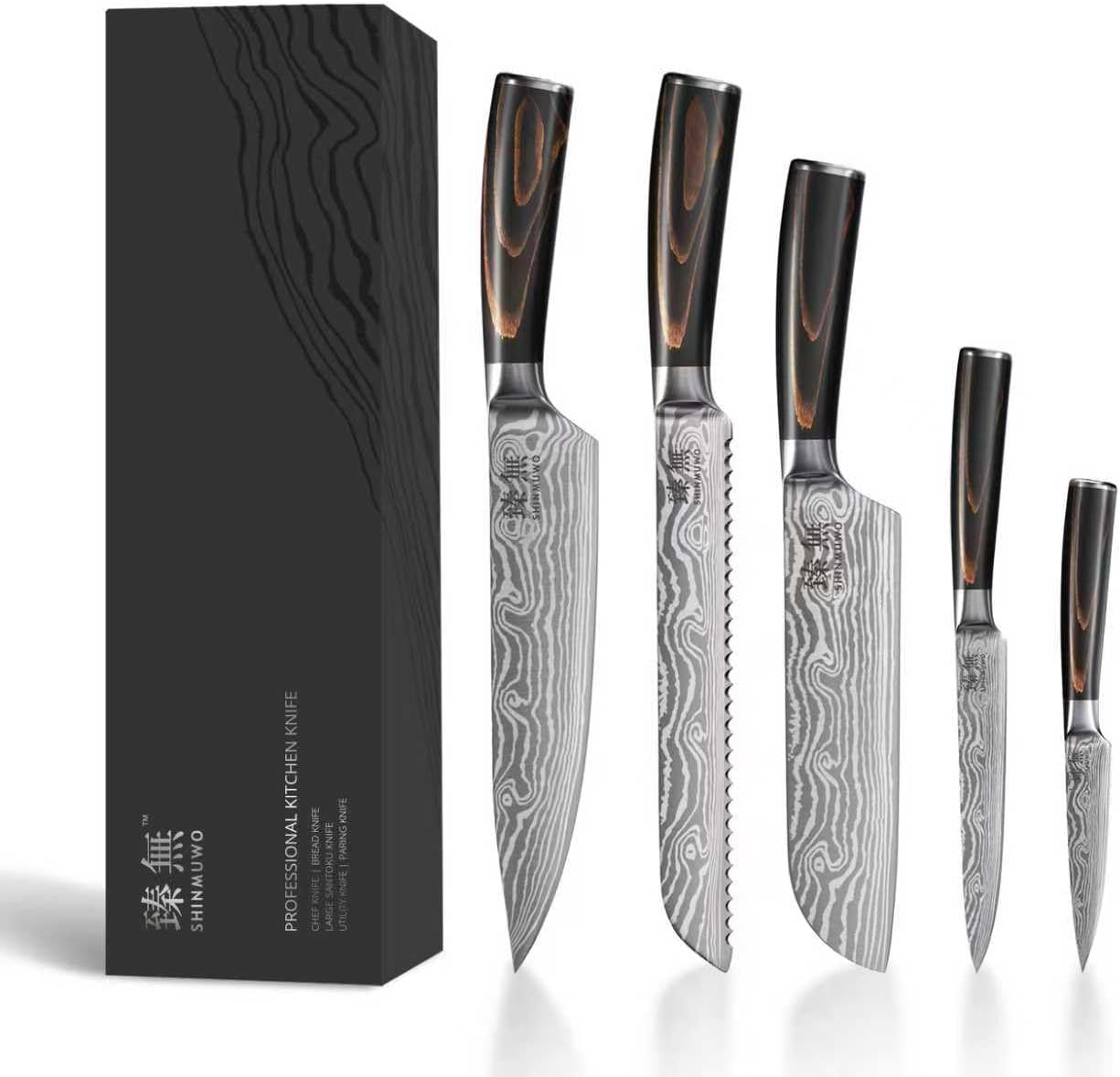 Set 5 Pzas Cuchillos Acero Inox Mango Ergonómico Madera