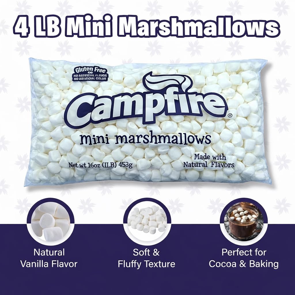 Mini malvaviscos blancos de fogata sin sabor artificial 4 libras