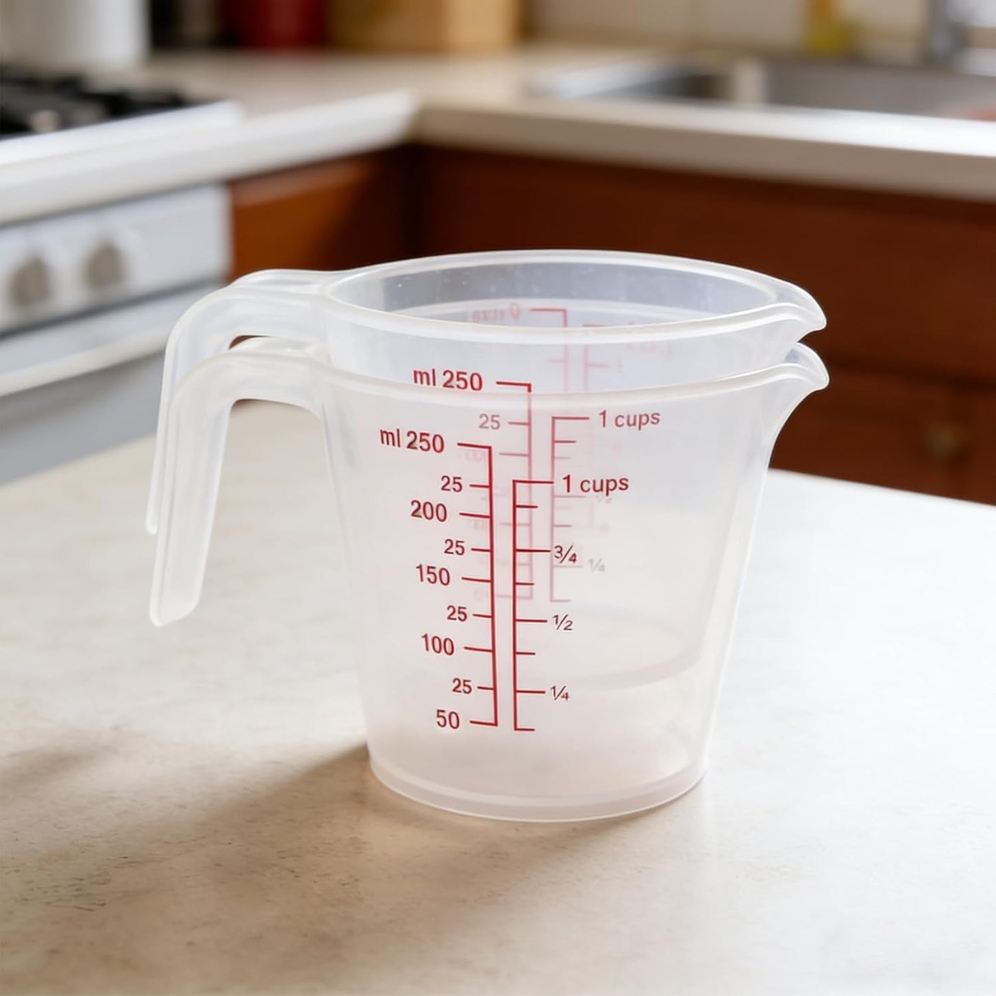 2 Tazas Medidoras Plástico 8.45oz con Asa Escala