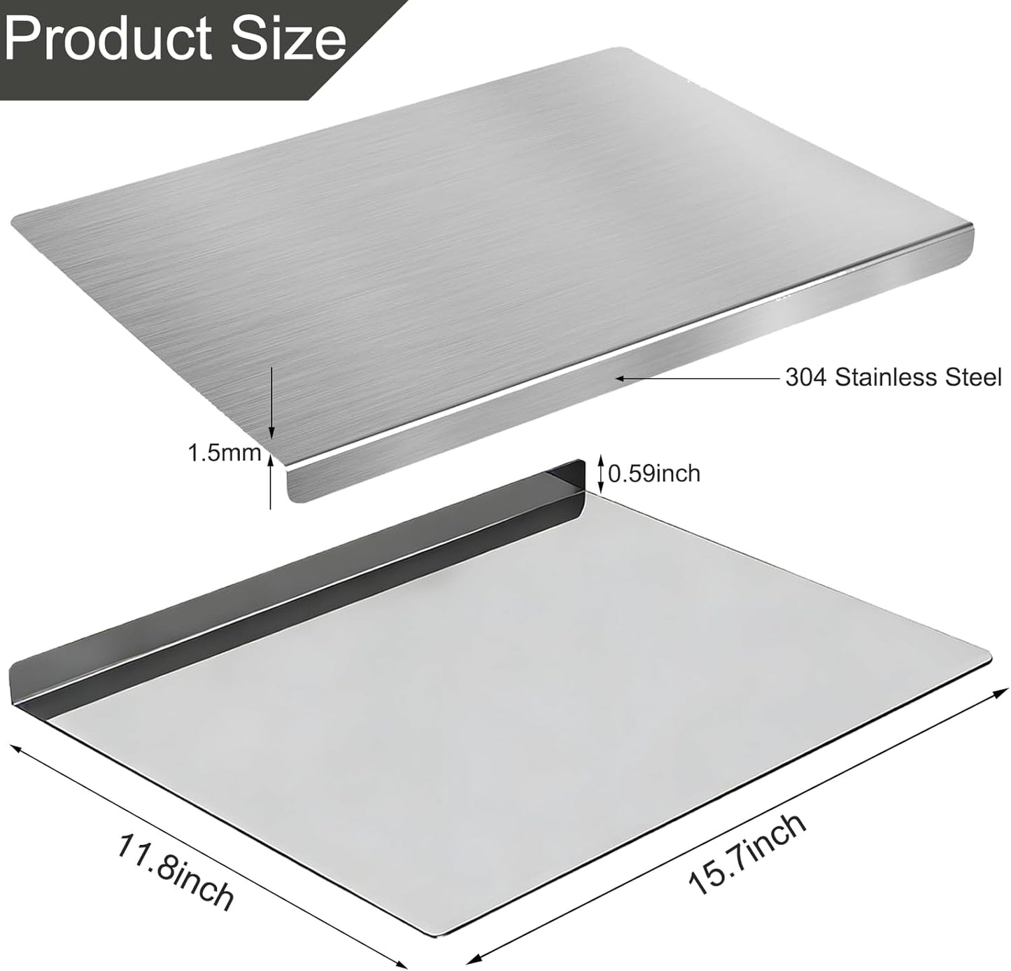 Tabla cortar acero inox L cocina 15.7x11.8pulg doble cara