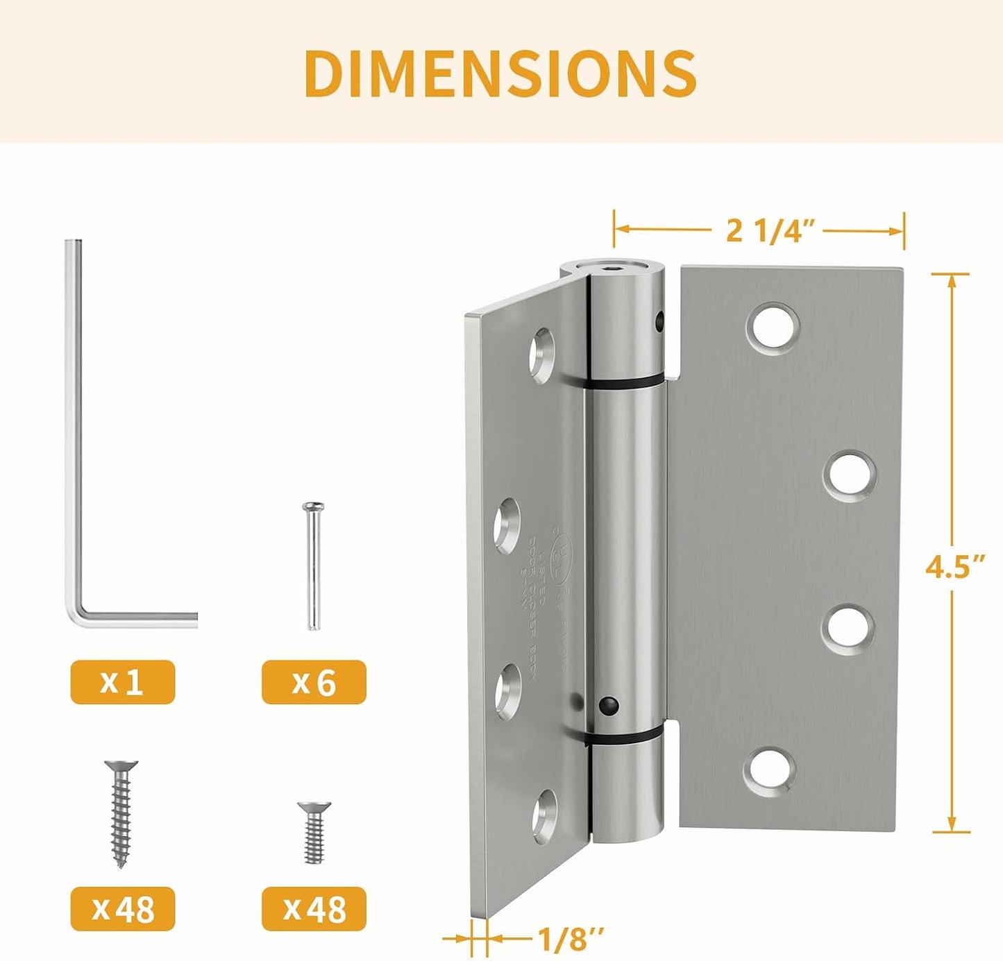 6 Pzas Bisagras Puerta Cierre Automático 4.5x4.5pulg