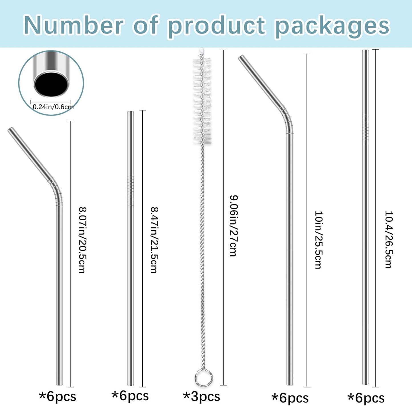 27 Pzas Pajitas Acero Inox 20-30oz con 3 Cepillos