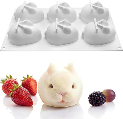 Molde de silicona 3D de conejo de Pascua con 6 cavidades