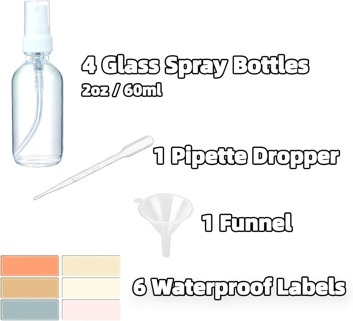 4 Botellas Rociadoras Vidrio 2oz Atomizador Recargable