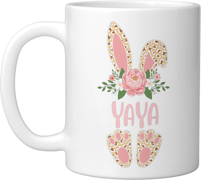 Taza cerámica floral yaya bunny feliz pascua primavera blanca
