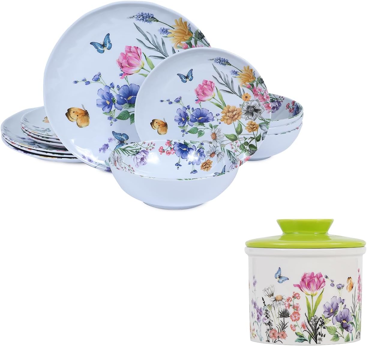 Set 12 Pzas Mesa Cerámica Flor Tapa Verde