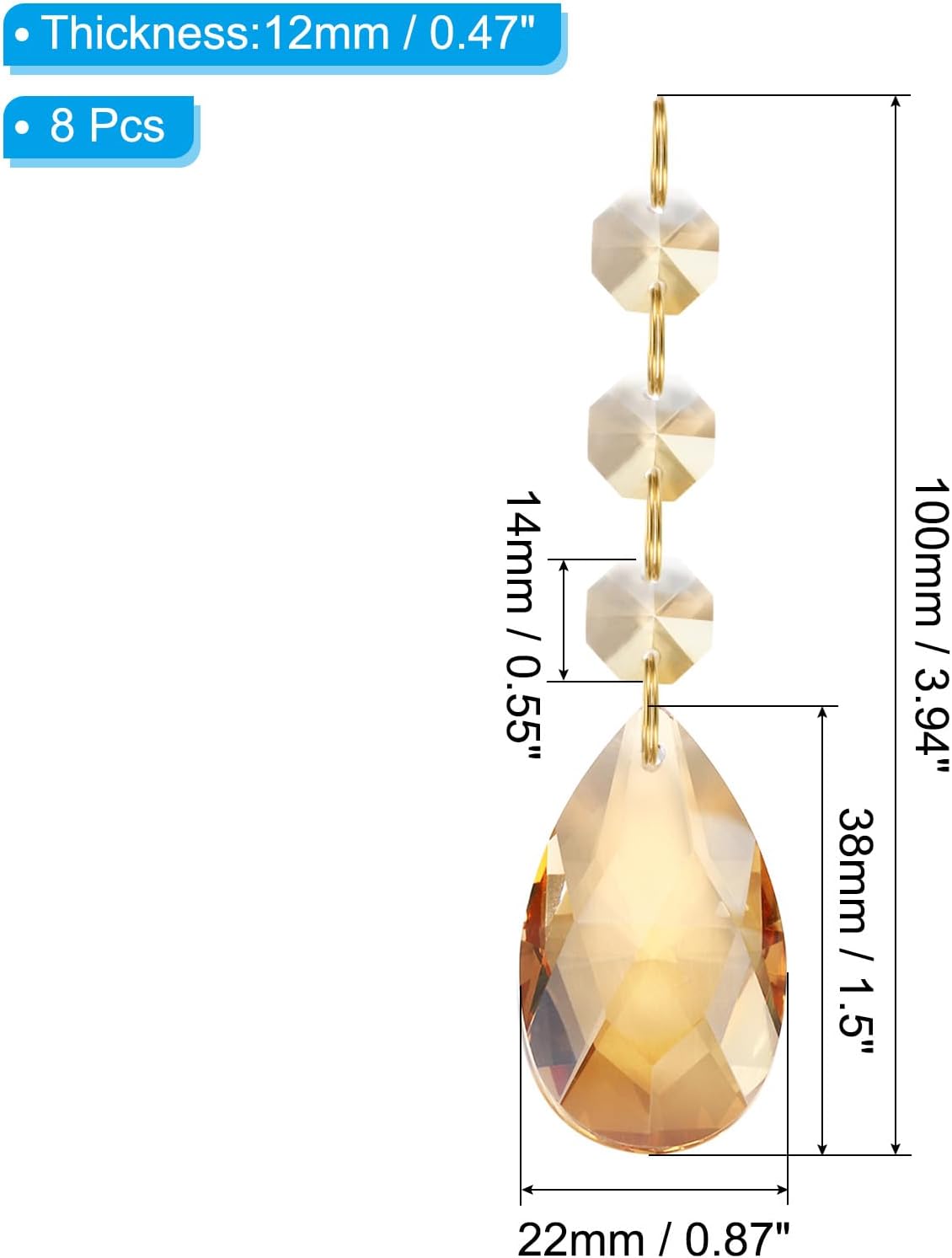 Colgantes de cristal forma lágrima 8 pzas 3.96pulg