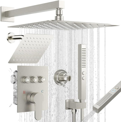 Juego grifo ducha lluvia 12pulg pared con cabezal 6pulg 2 modos