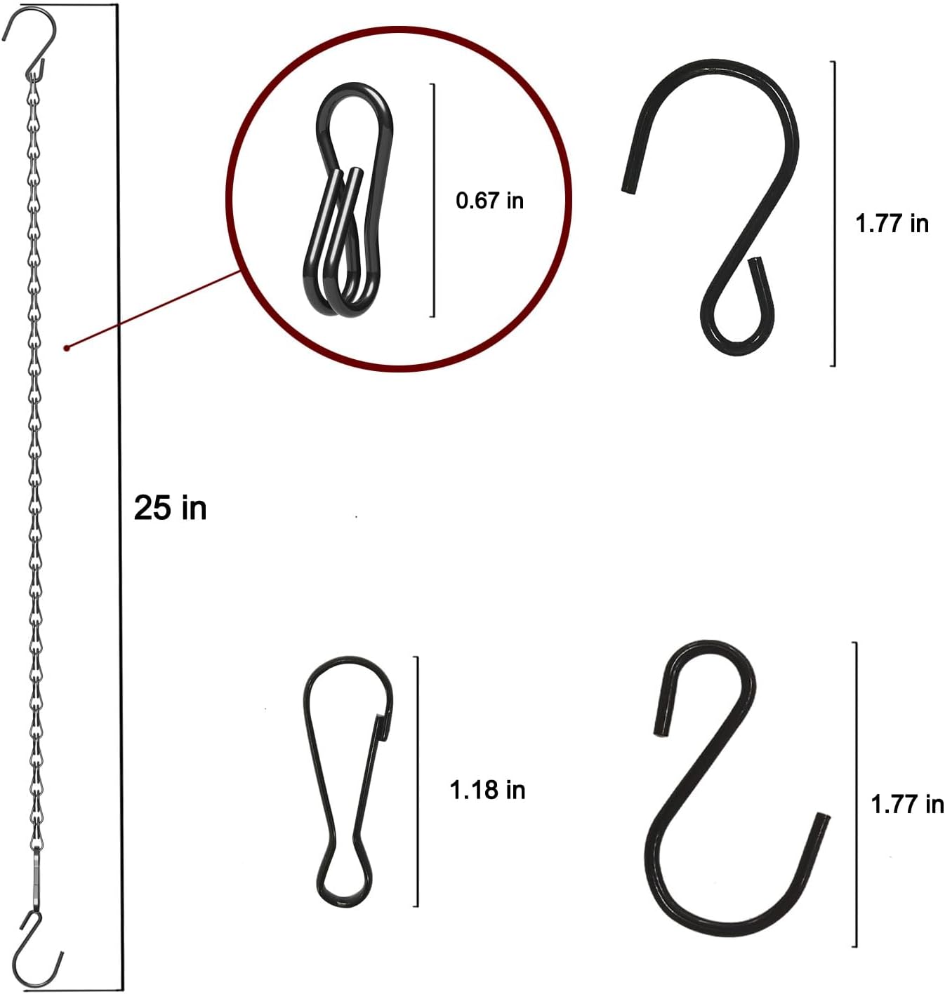 Cadena colgante ajustable con ganchos 25pulg negro