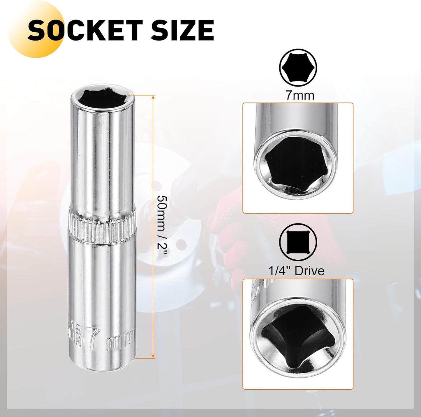 Enchufe impacto profundo 6 puntos 1/4pulg con adaptador hexagonal