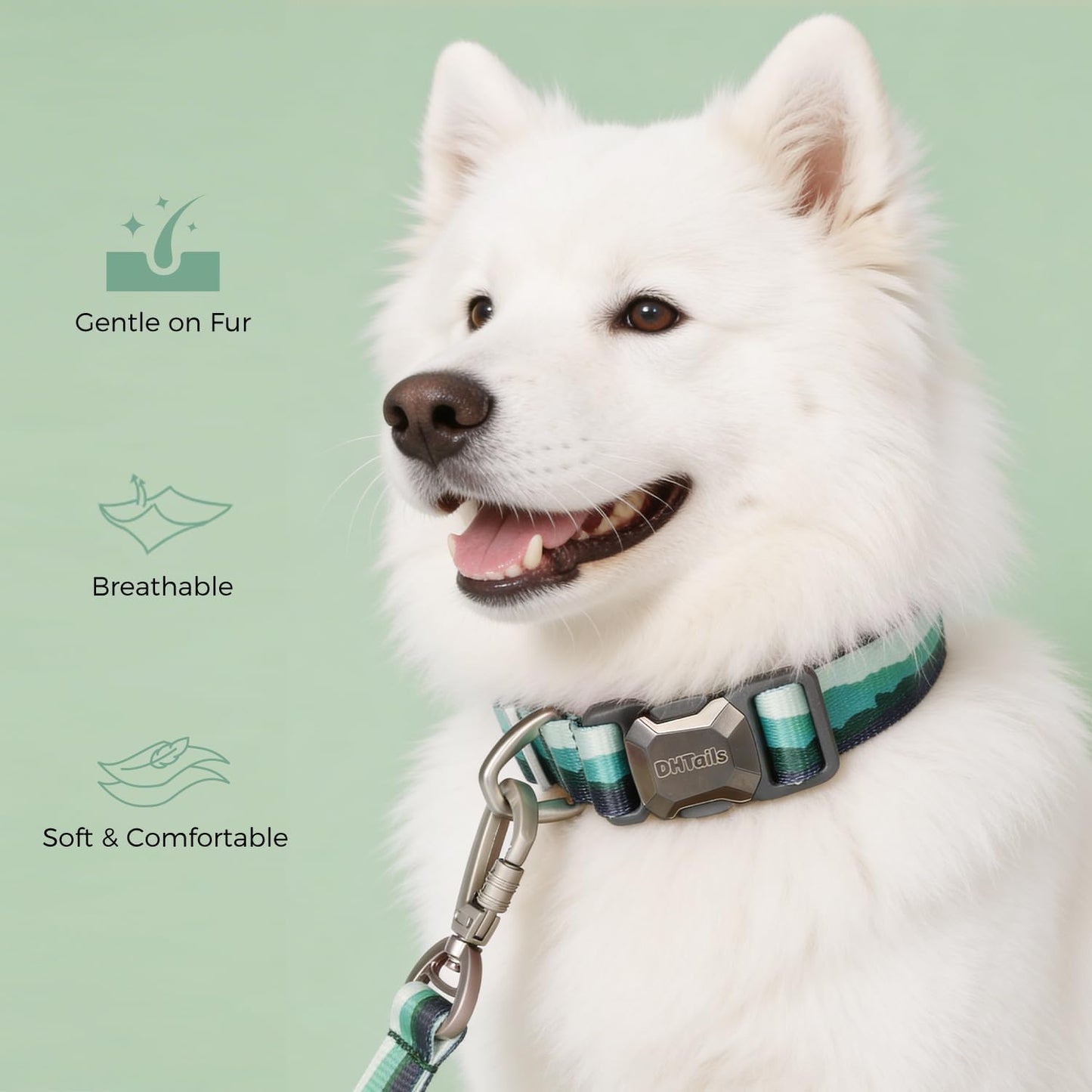 Collar perro ajustable con hebilla metal pesado L niebla forestal