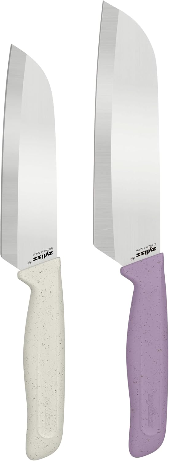 Juego Santoku de 2 piezas con cuchillas de acero inoxidable y asas ergonómicas
