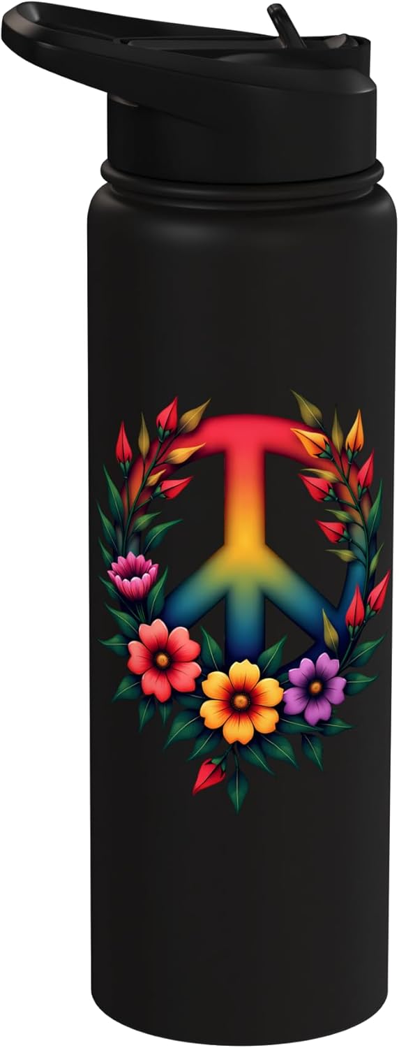 Botella de agua acero inoxidable 60s 70s Flower Power