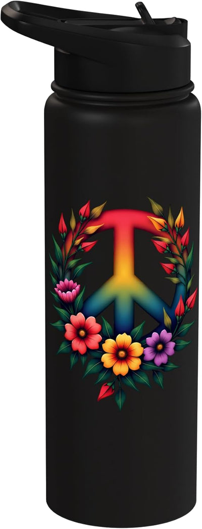 Botella de agua acero inoxidable 60s 70s Flower Power