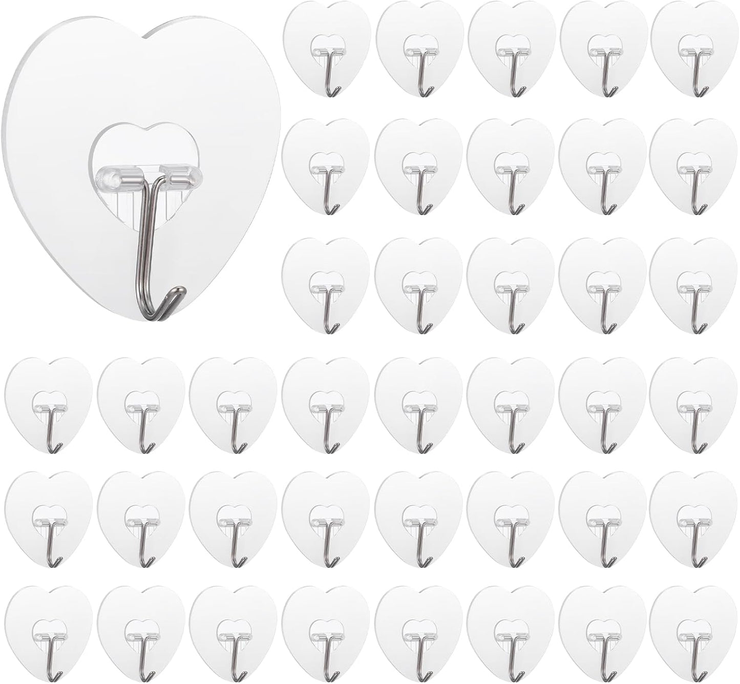 40 Ganchos Adhesivos Transparentes Corazón Pared Impermeables