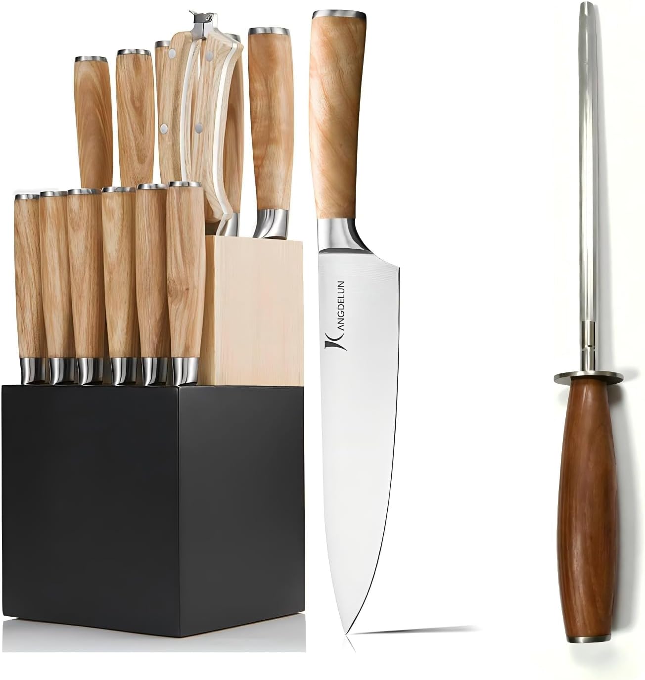 Set 14 Cuchillos Acero Inox con Bloque y Afilador de 8"