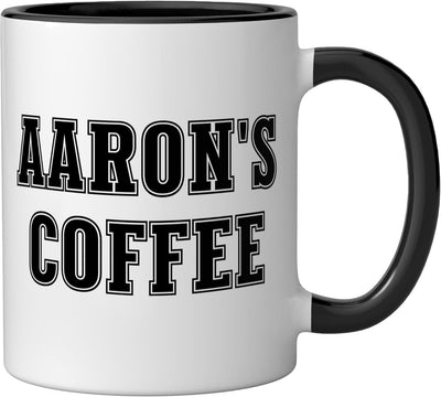 Taza de cerámica personalizada Aaron's Coffee Best negra y blanca