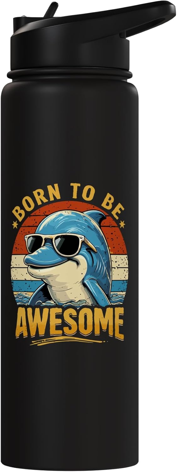 Botella agua acero inox aislada estampado delfín retro