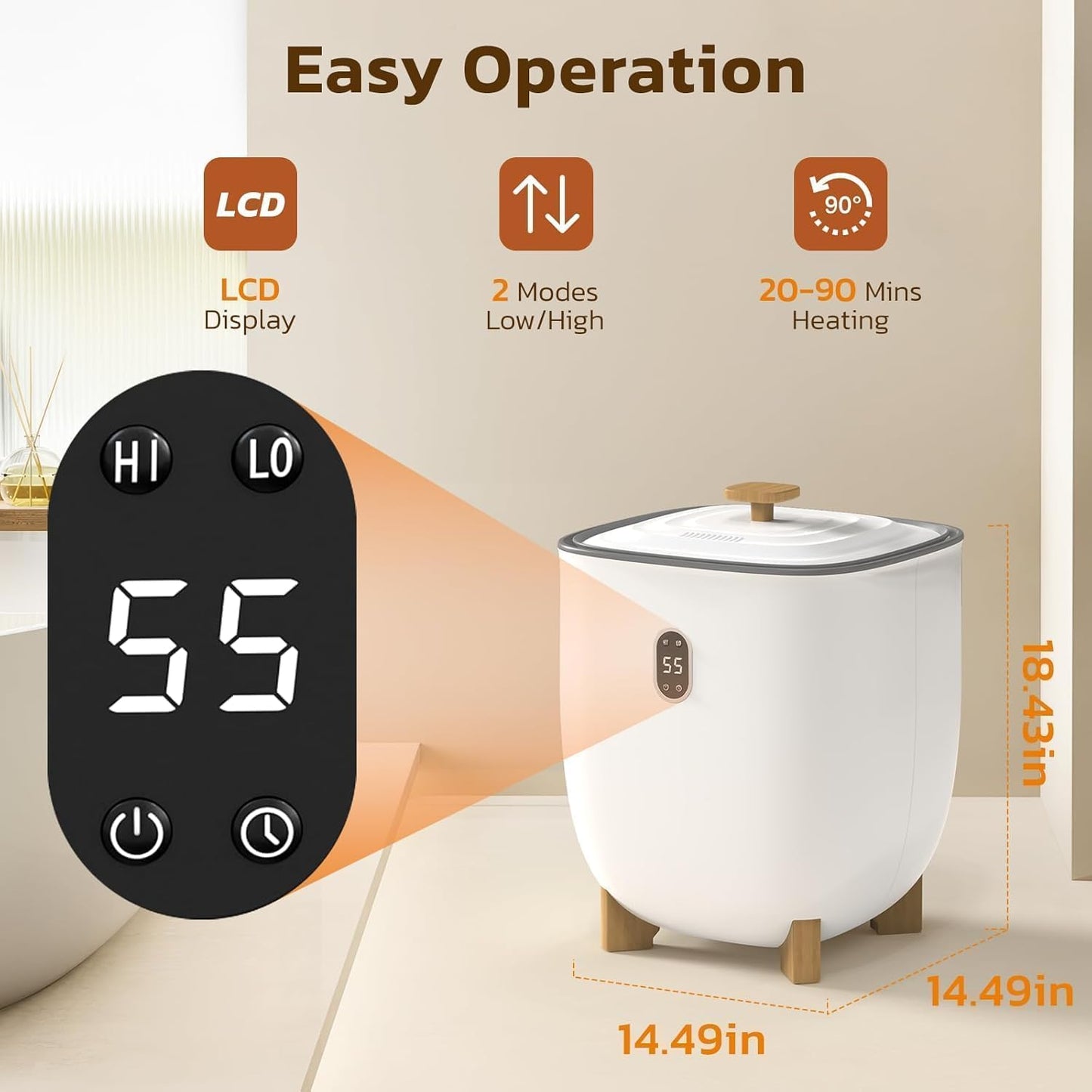 Calentador toallas 25L 2 modos LCD blanco lujo