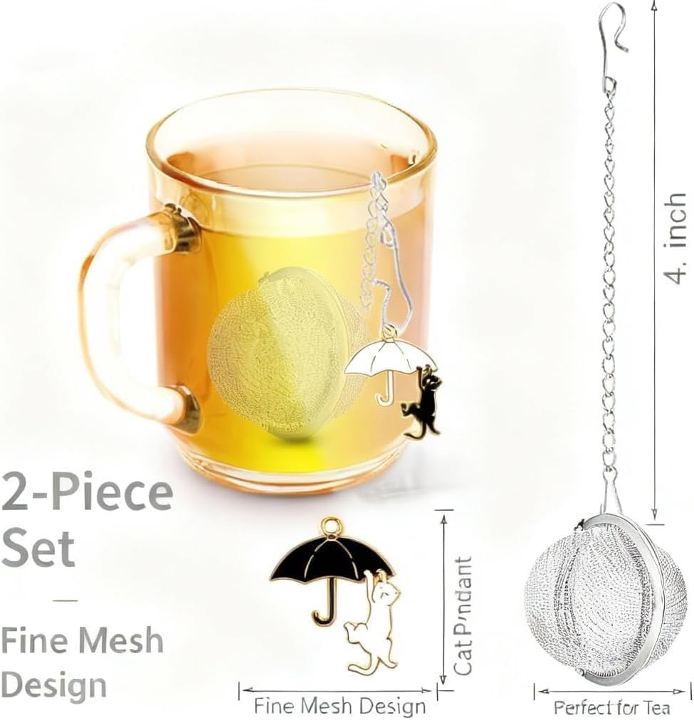 2 Pzas Infusor Té Acero Inox con Dije Gato
