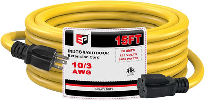 Cable extensión exterior 10x15pies enchufe T-Blade 250V amarillo