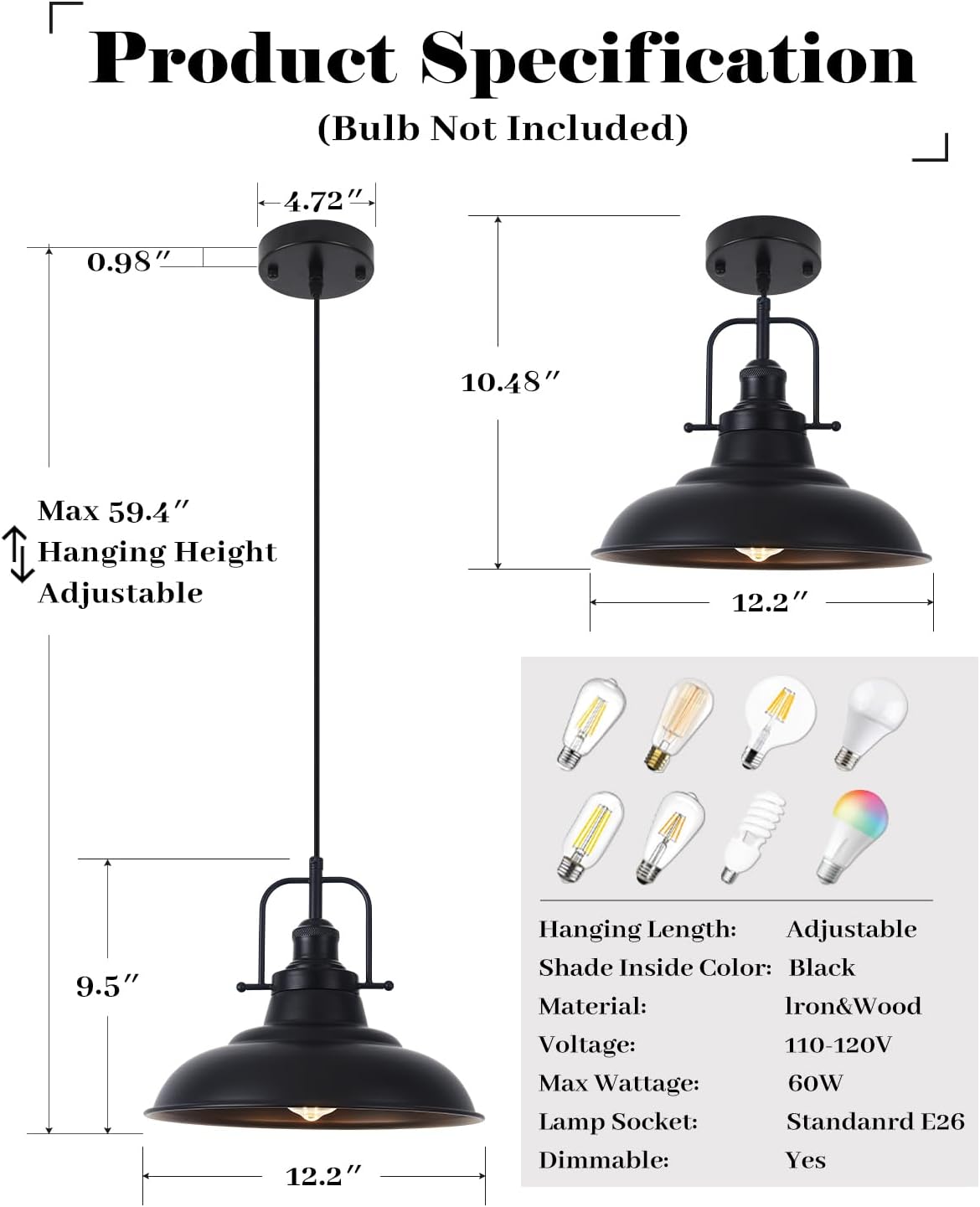 3 Luces colgantes negras metal isla cocina vintage