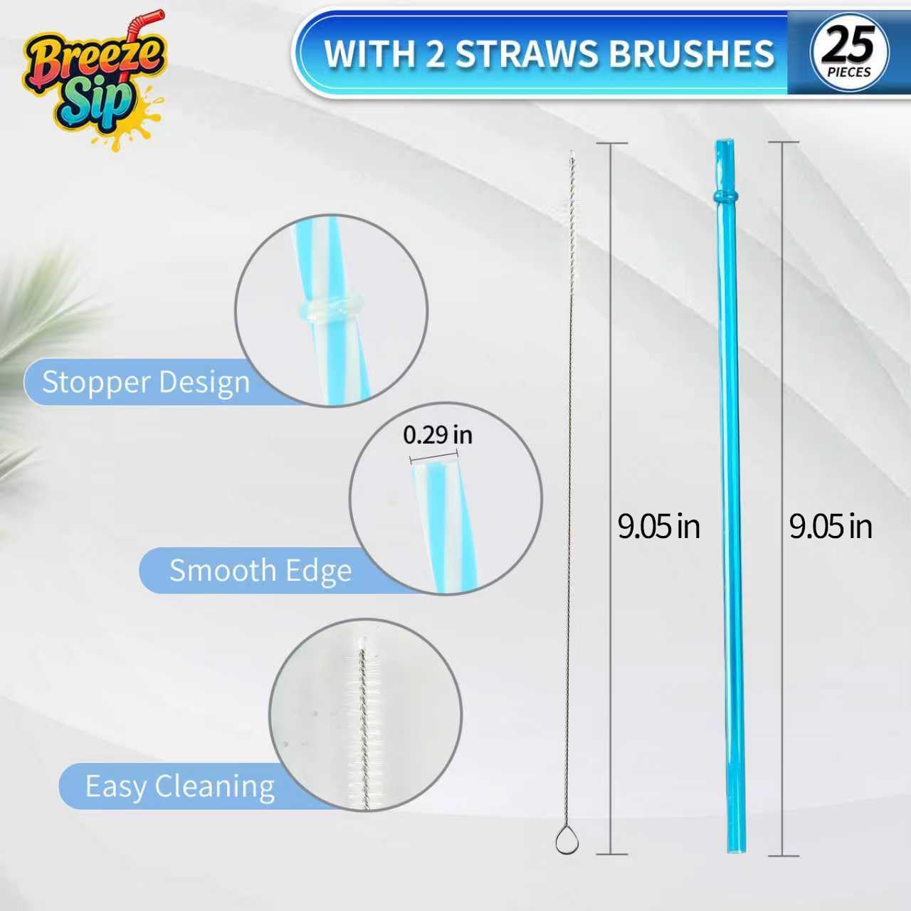 25 Popotes Plástico Reutilizables 9.05pulg Cepillos Limpieza Sin BPA