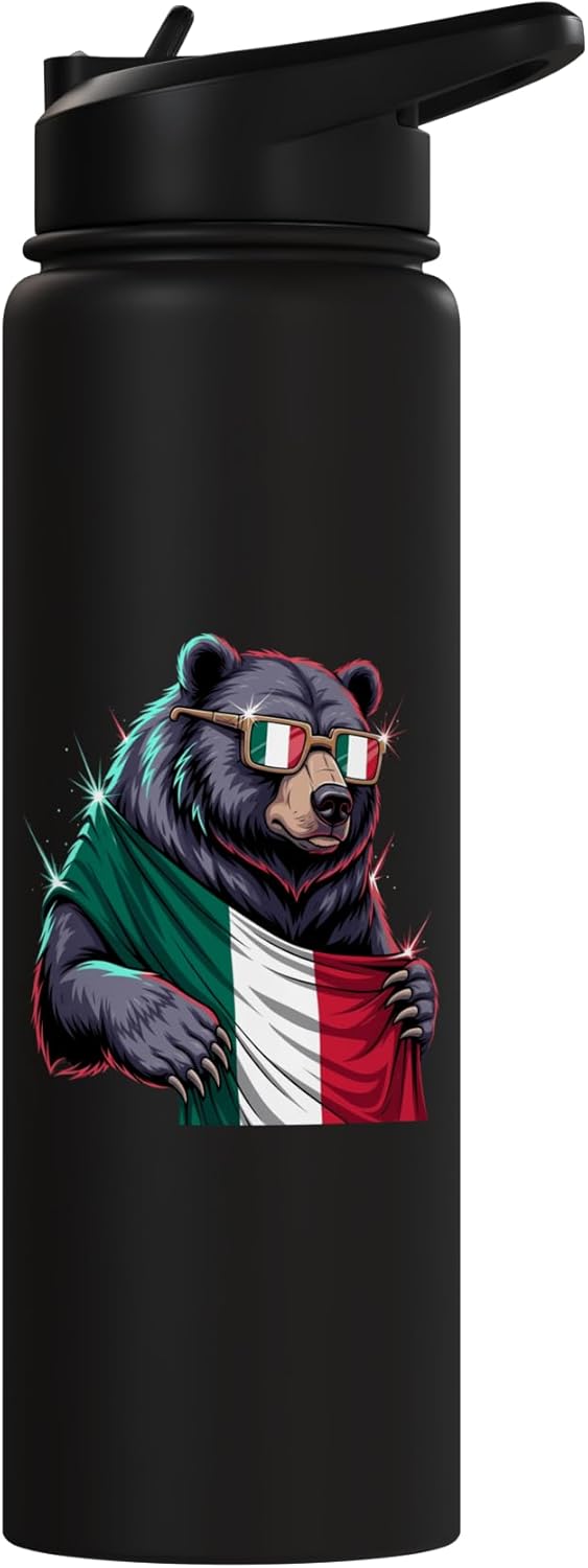 Botella agua acero inox aislada bandera italiana