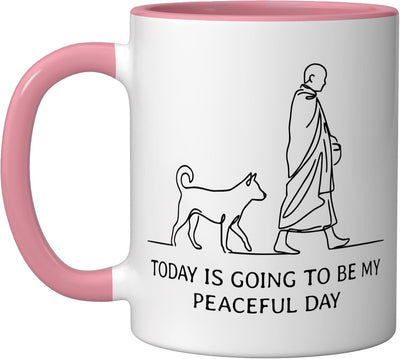 Taza cerámica zen minimalista rosa/blanco para día tranquilo