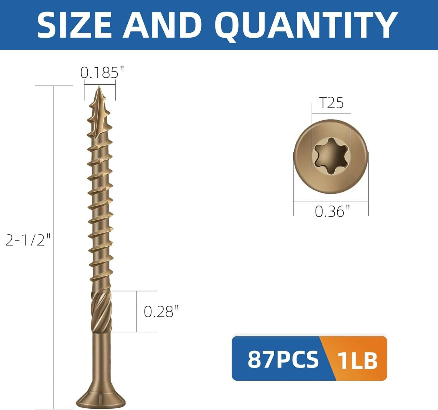 Tornillos deck bronce torx T25 resistentes a la corrosión 87uds