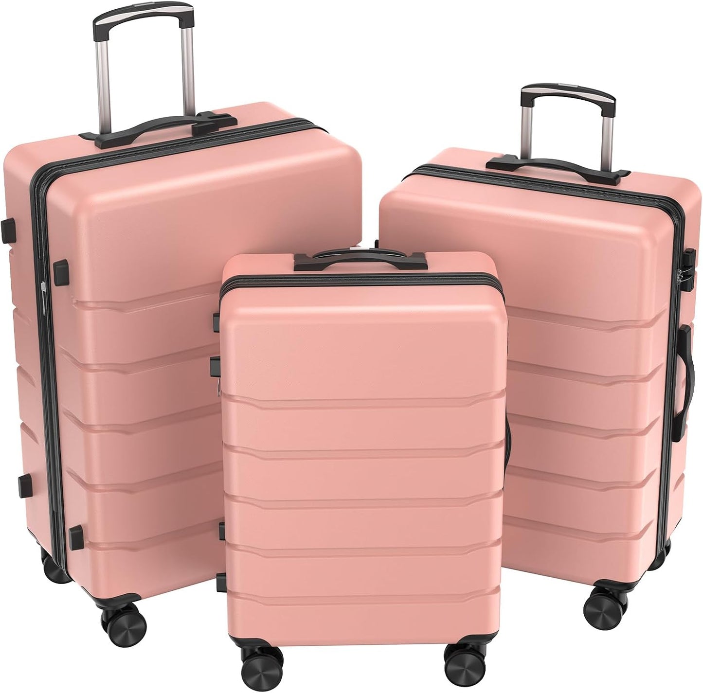 Set 3 maletas con ruedas TSA expandibles color rosa